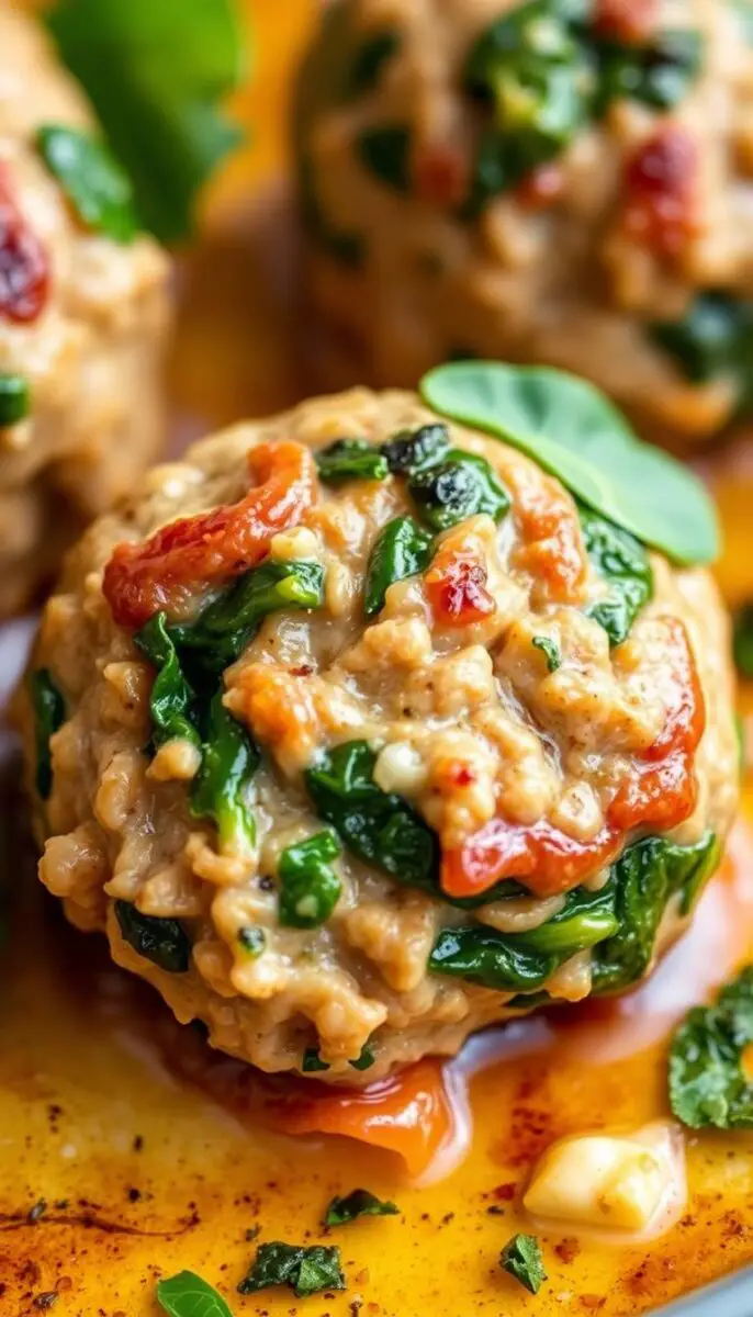 Healthy baked meatball recipe with spinach and herbs