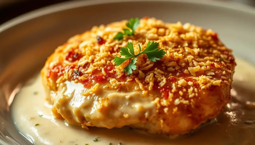 Parmesan Crusted Chicken with Creamy Garlic Sauce