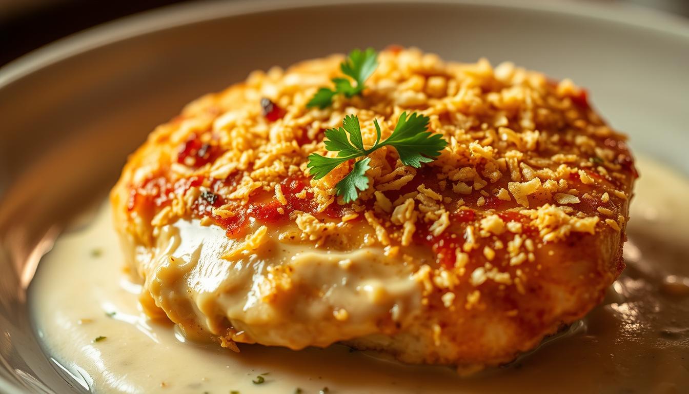 Parmesan Crusted Chicken with Creamy Garlic Sauce