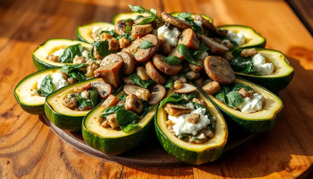 Spinach, Mushroom, and Ricotta Stuffed Zucchini