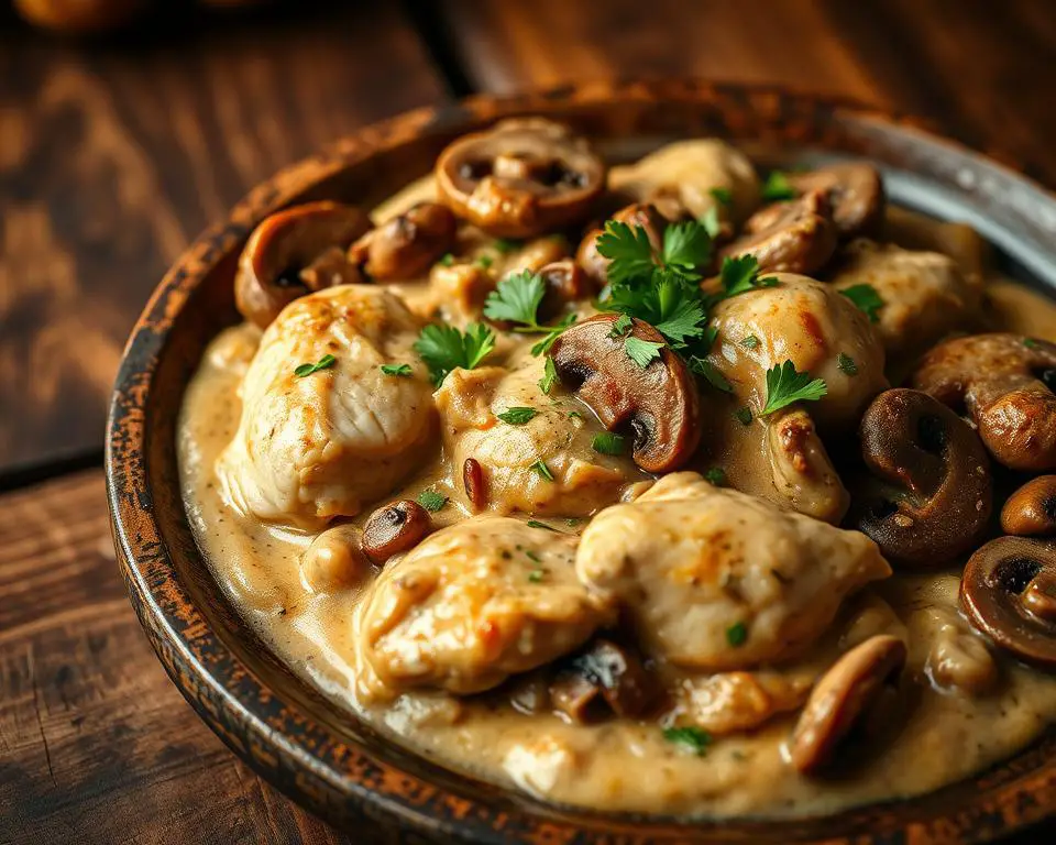 chicken mushroom stroganoff dish