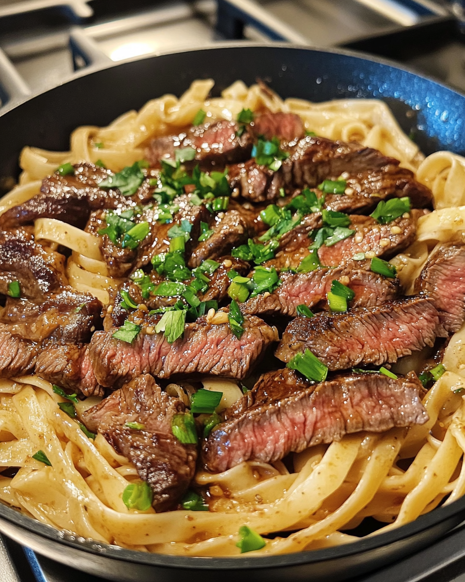  sweet and spicy garlic butter steak pasta