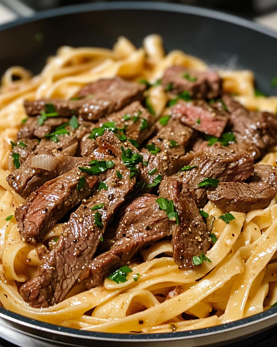 sweet and spicy garlic butter steak pasta