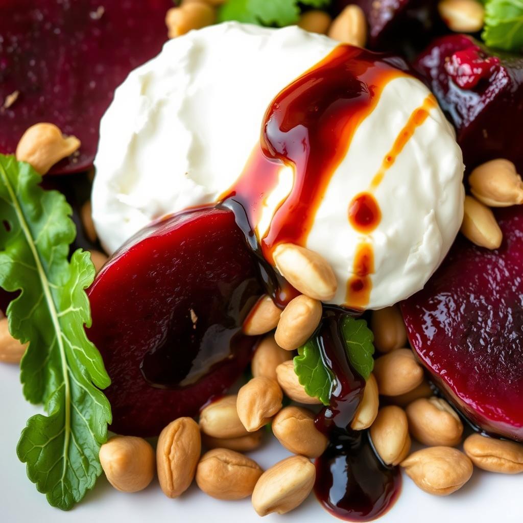 beet and burrata salad with pine nuts and balsamic