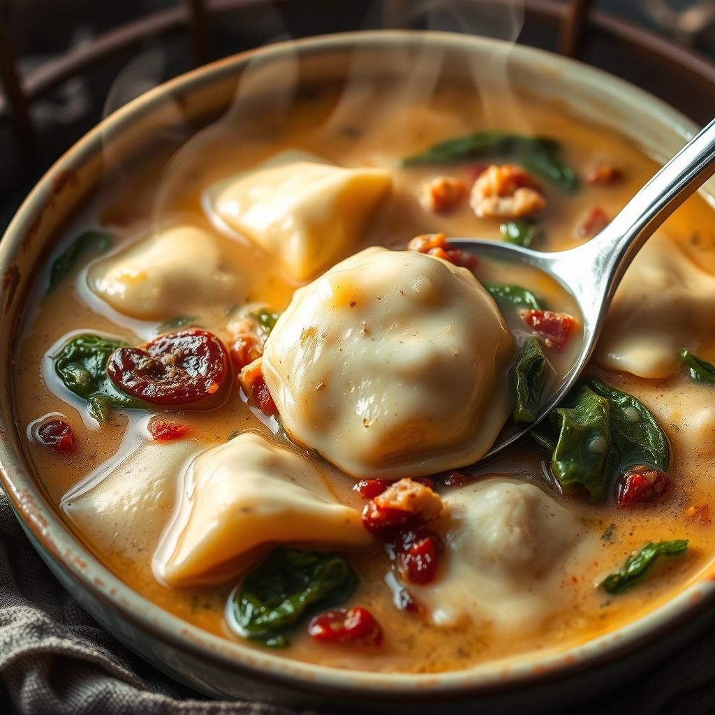 Creamy Tuscan Ravioli Soup