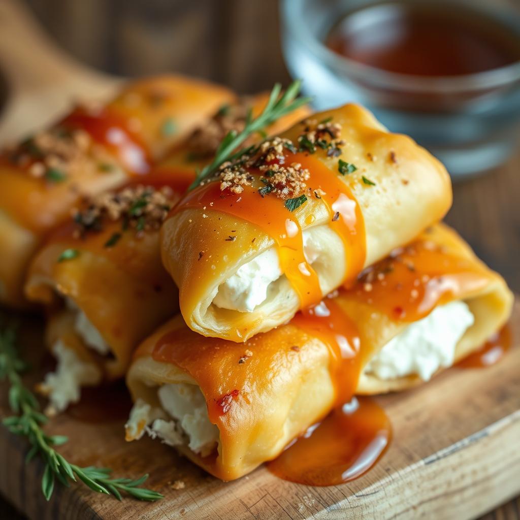 Crispy Feta Rolls with Honey Chili Sauce