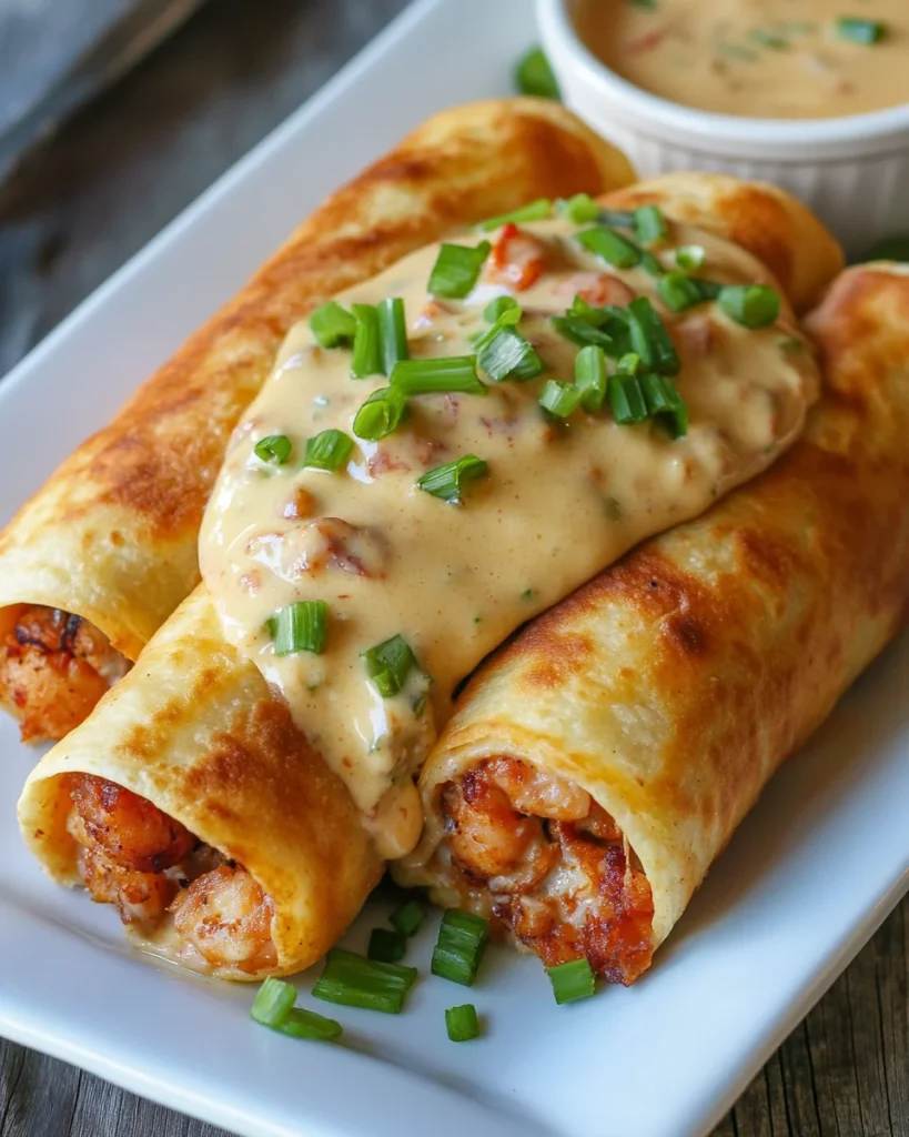 Boudin Chimichangas with Crawfish Cream Sauce