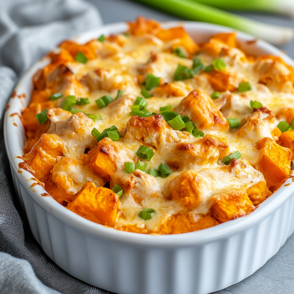 Buffalo Chicken Sweet Potato Casserole