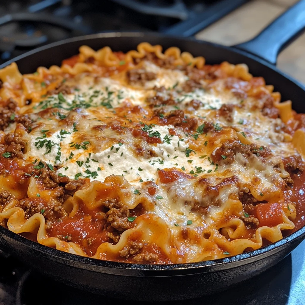 Cheesy Beef Lasagna Skillet