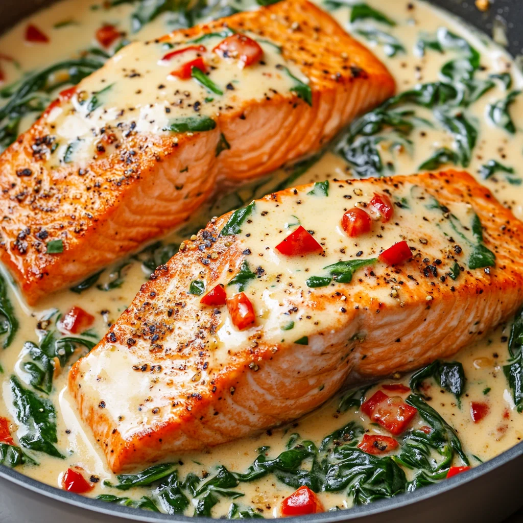 Creamy Spinach and Roasted Red Pepper Salmon
