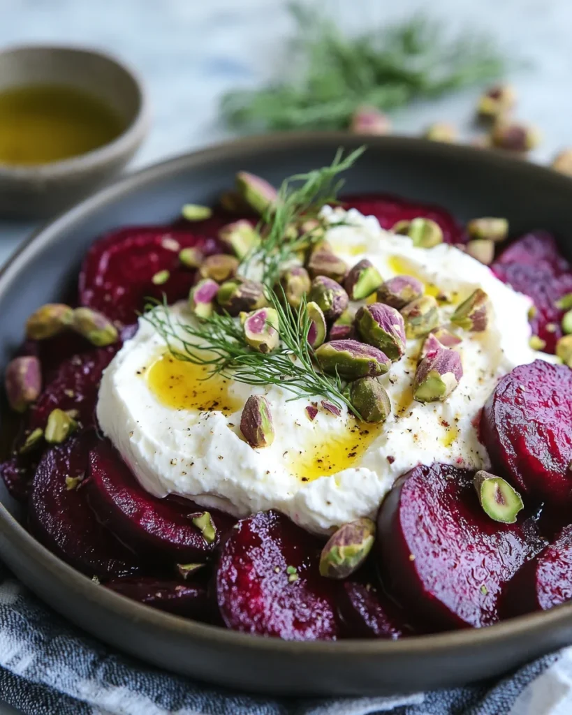 Creamy Whipped Feta with Marinated Beets and Crunchy Pistachios