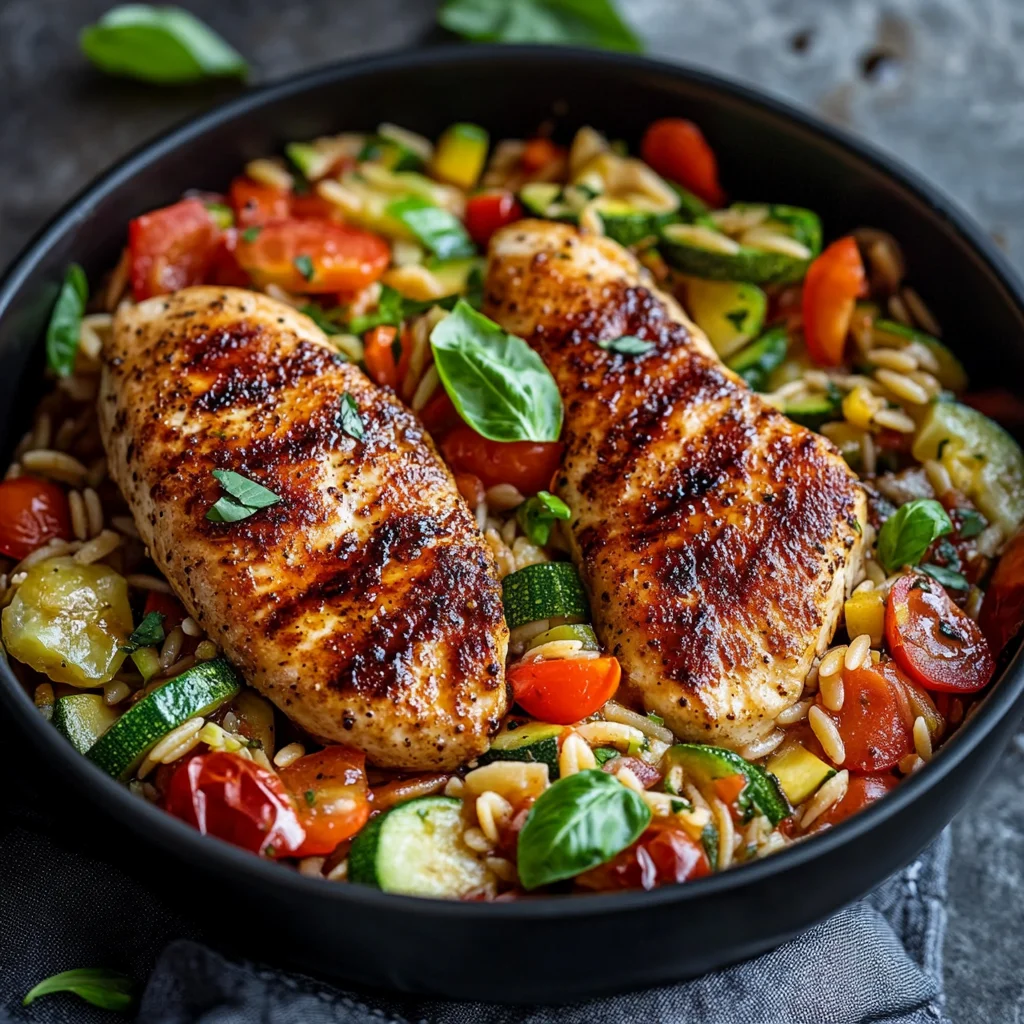 Easy Balsamic Chicken & Veggie Orzo