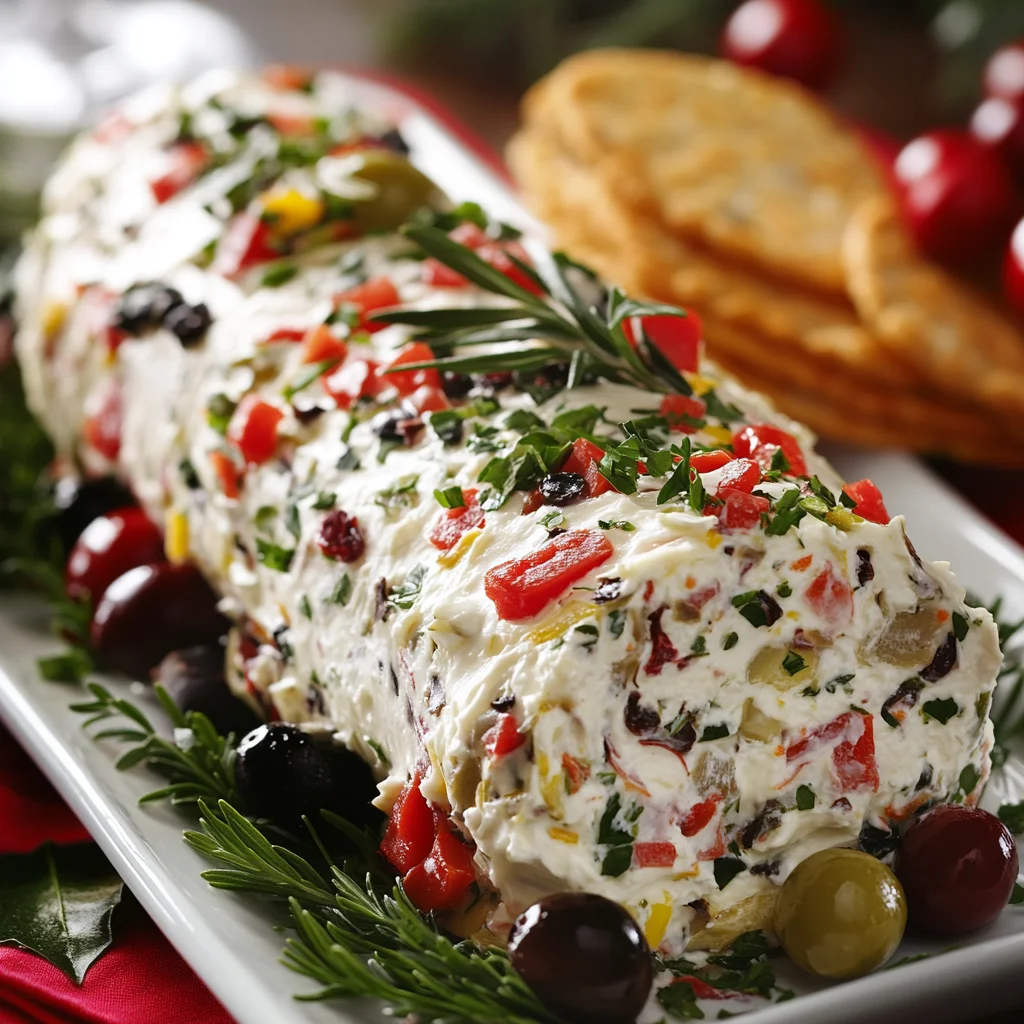 Festive Holiday Antipasto Cream Cheese Log