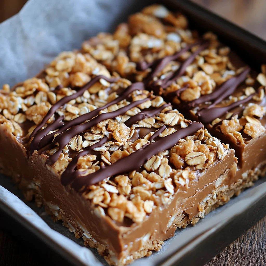 No-Bake Peanut Butter Yogurt Bars with Chocolate Crisp Topping