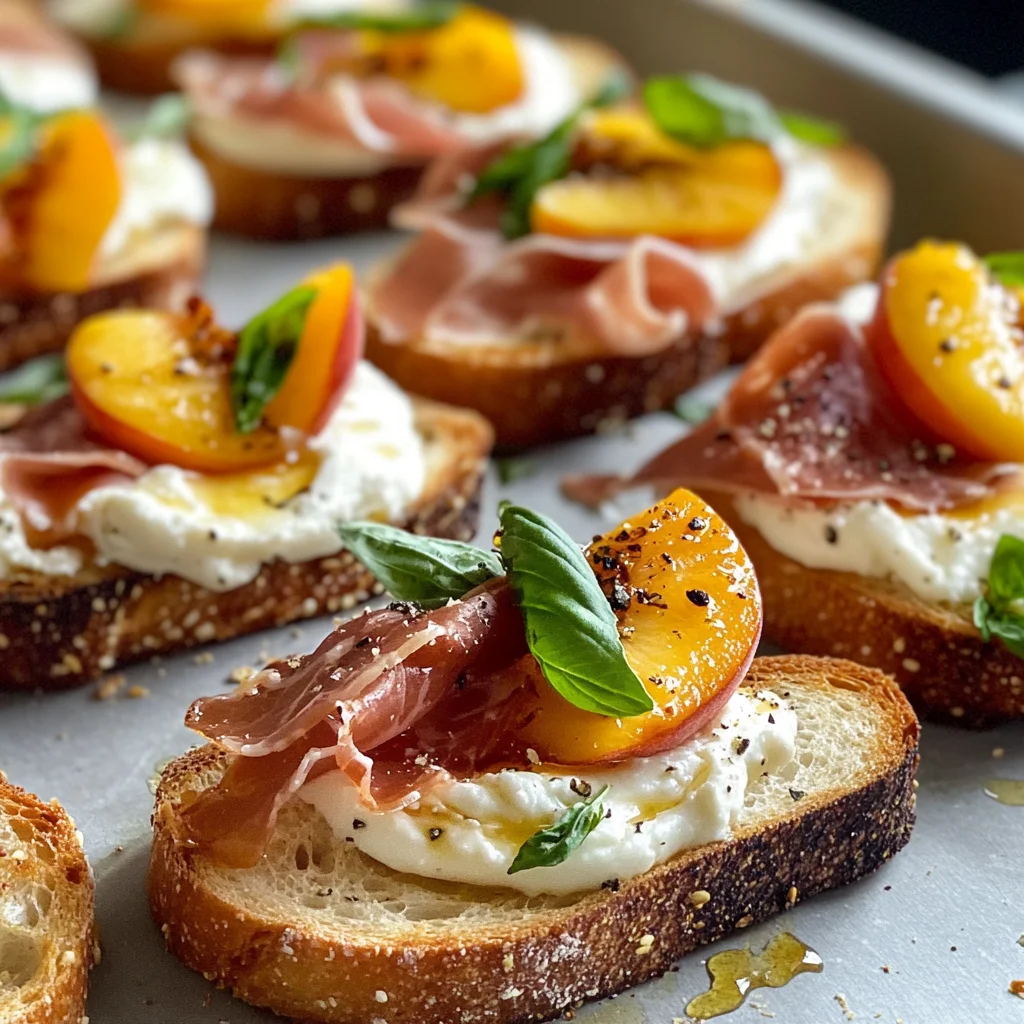 Cheesy Burrata Crostini with Prosciutto and Peaches