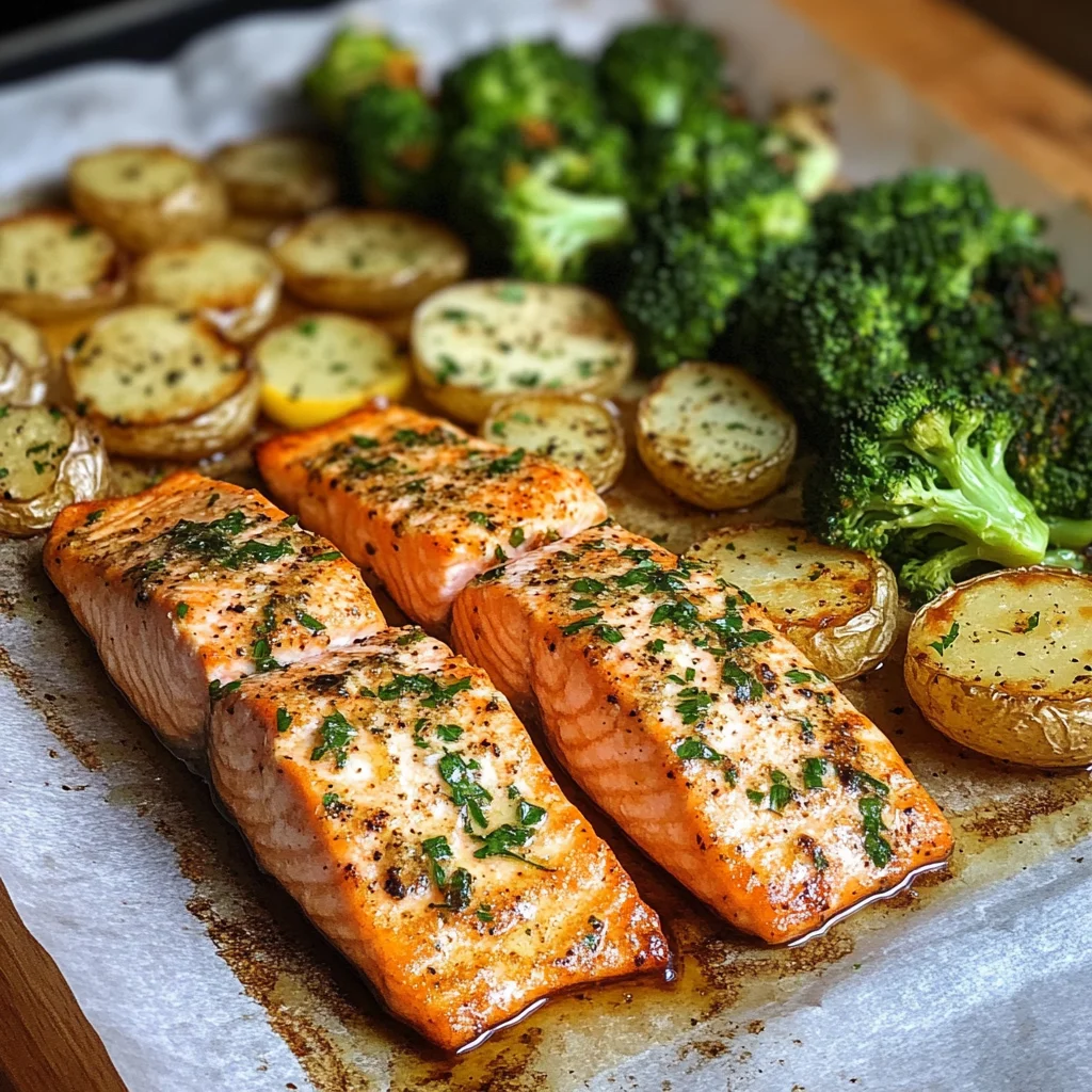 Lemon Butter Salmon with Crispy Potatoes and Broccoli