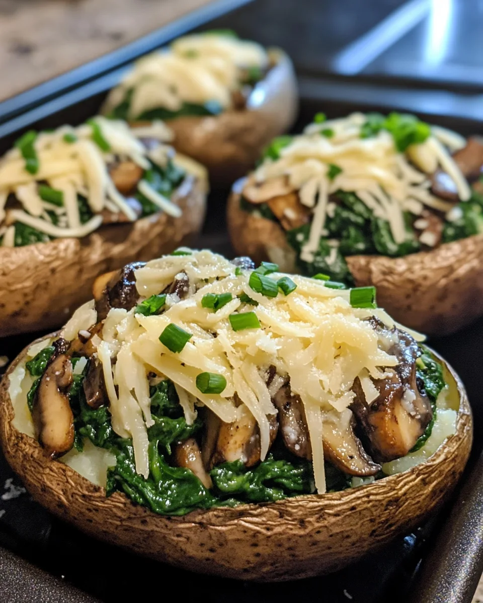 Mushroom and Spinach Stuffed Potatoes with Cheese
