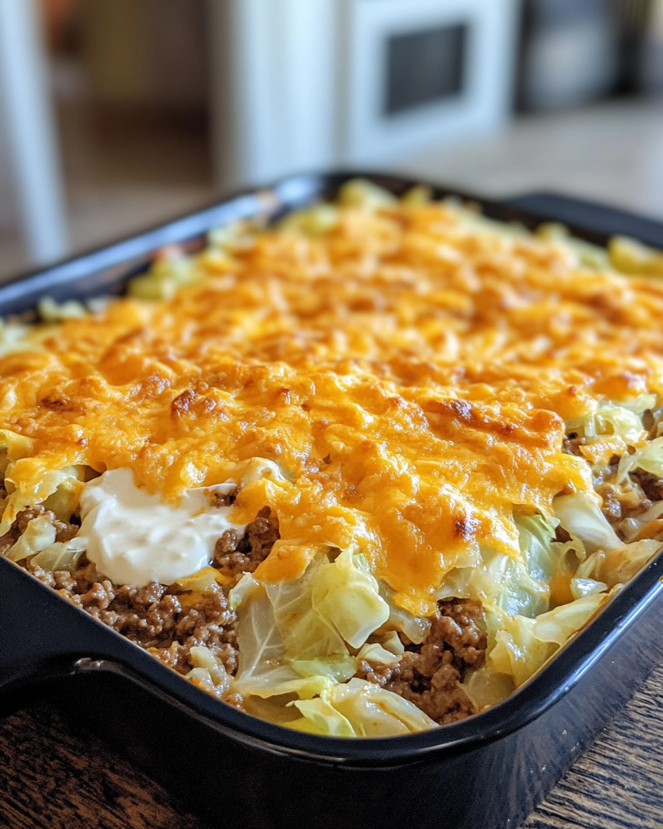 Creamed Cabbage and Ground Beef Casserole