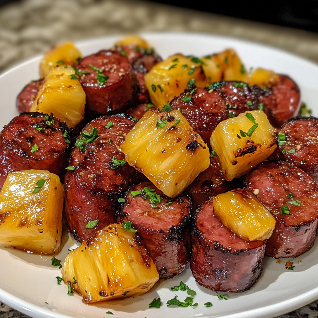 Pineapple Hasselback Kielbasa Bites