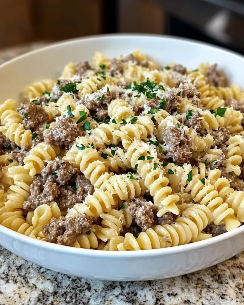 Beef Rotini Garlic Parmesan Sauce