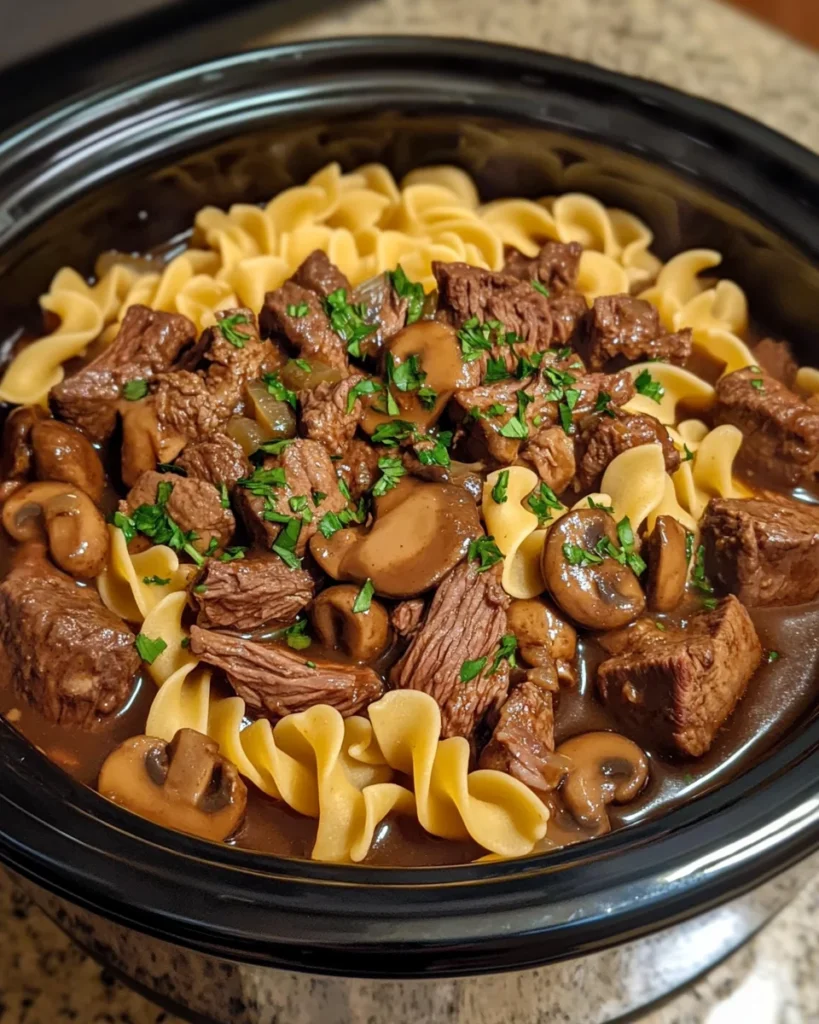 Crockpot Beef Tips and Noodles