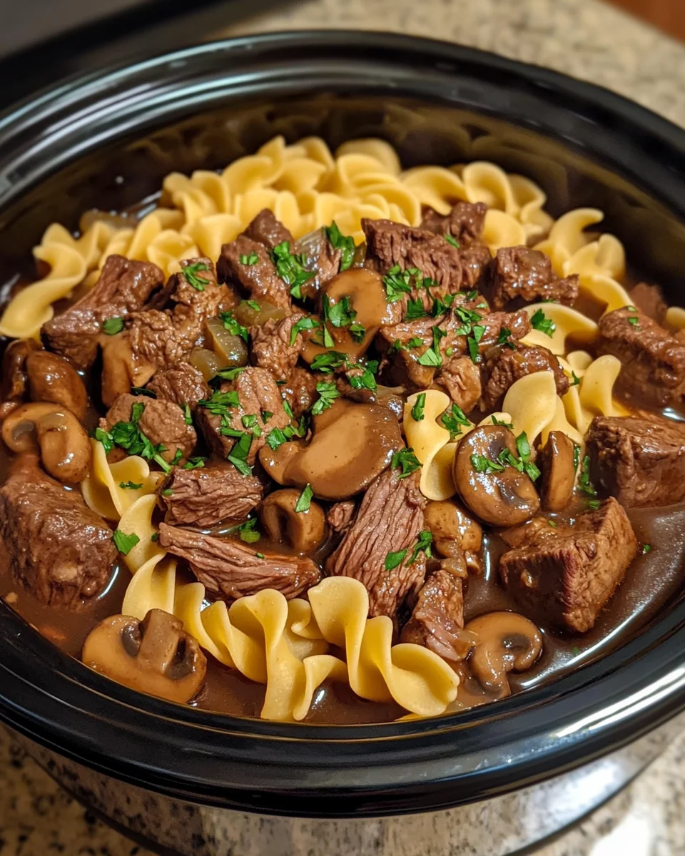 Crockpot Beef Tips and Noodles