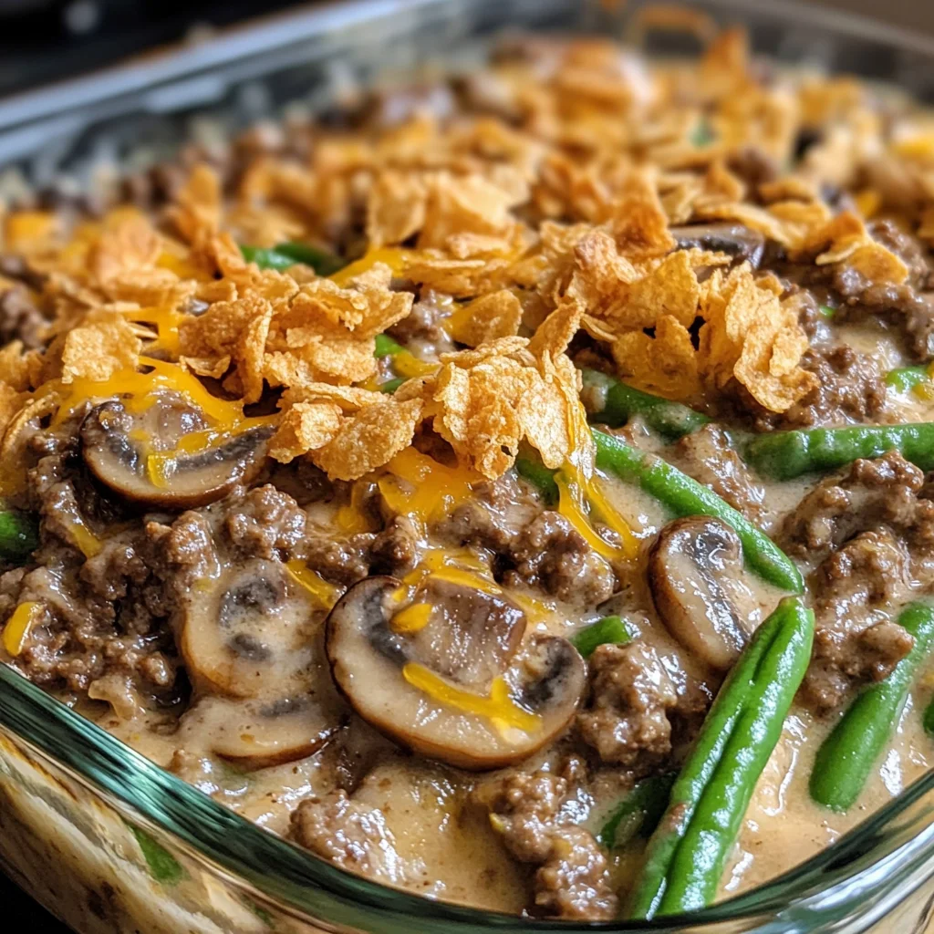 Hamburger Green Bean Casserole with Mushrooms