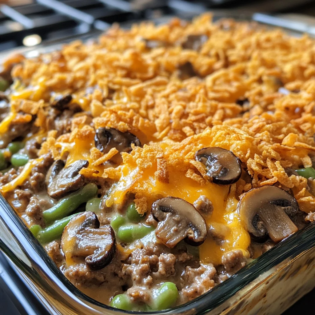 Hamburger Green Bean Casserole with Mushrooms