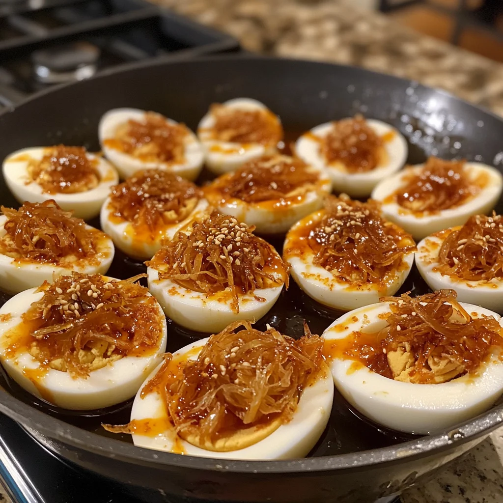 Spicy Chili Garlic Deviled Eggs