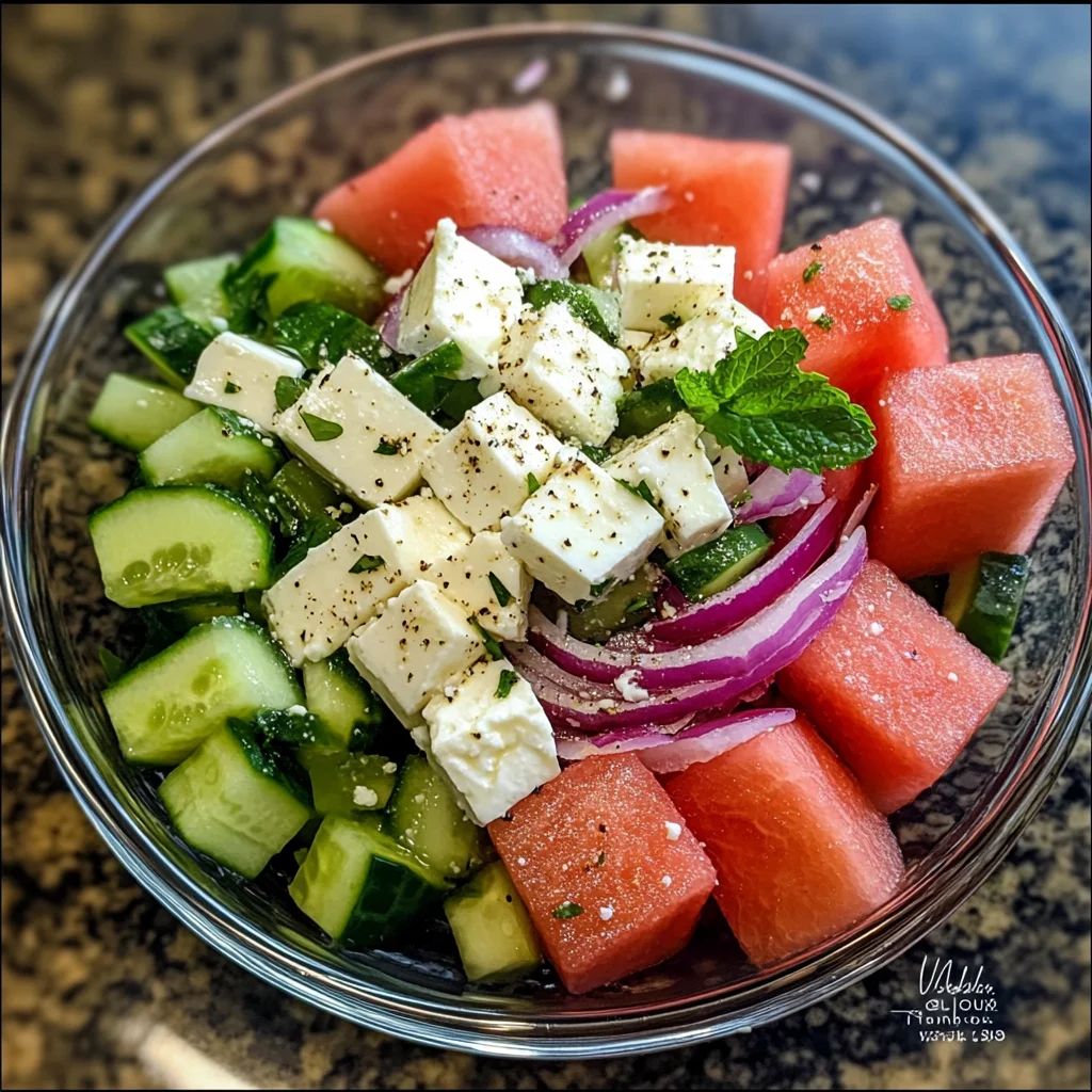 Simple Watermelon Cucumber Feta Salad