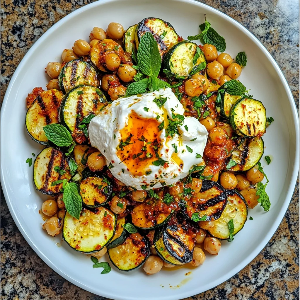 Grilled Zucchini Chickpea Salad with Burrata & Chili Oil