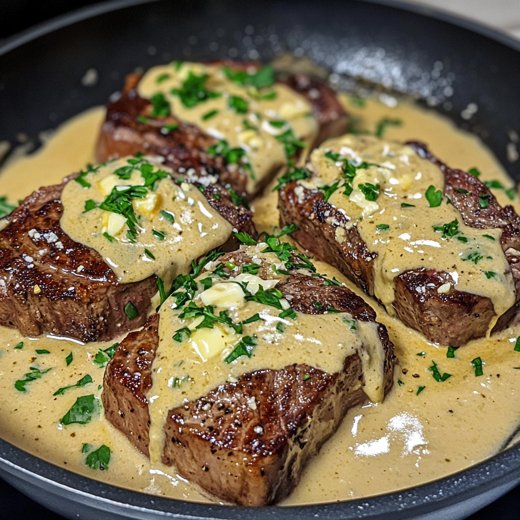 Steak with Garlic Cream Sauce