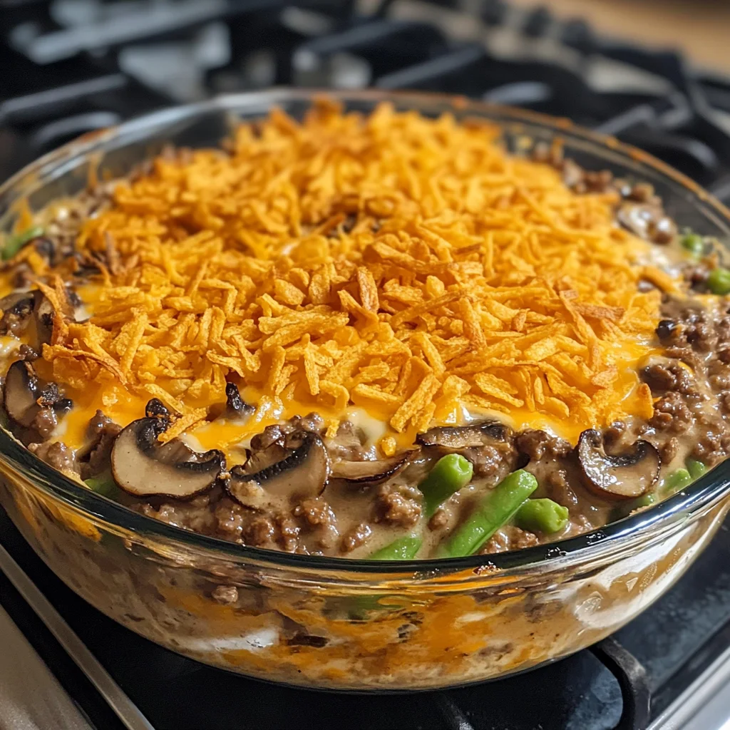 Hamburger Green Bean Casserole with Mushrooms