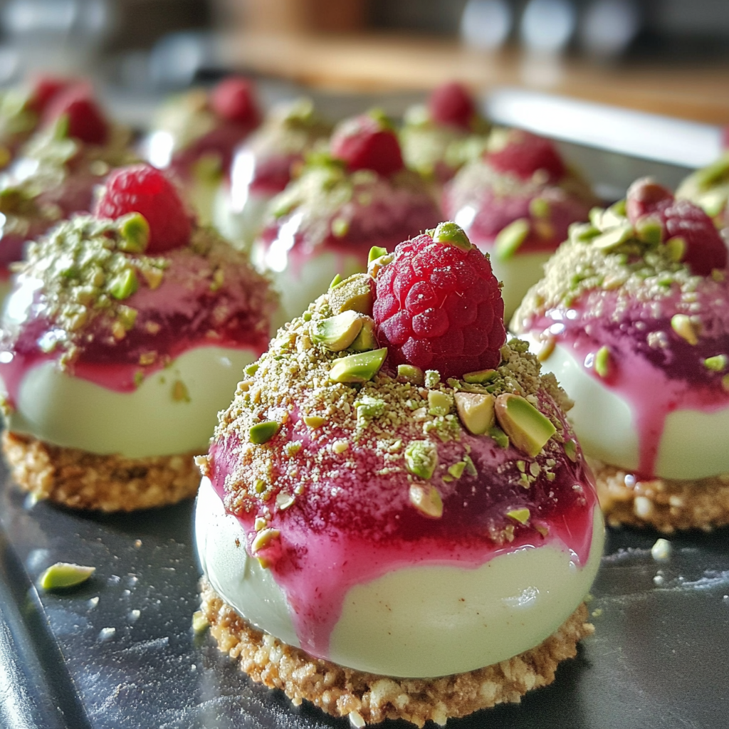 Pistachio & Raspberry Cheesecake Domes