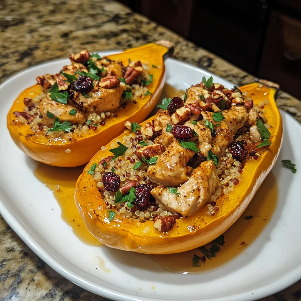 Honey Roasted Butternut Squash Stuffed with Chicken