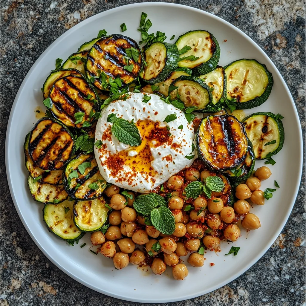 Grilled Zucchini Chickpea Salad with Burrata & Chili Oil