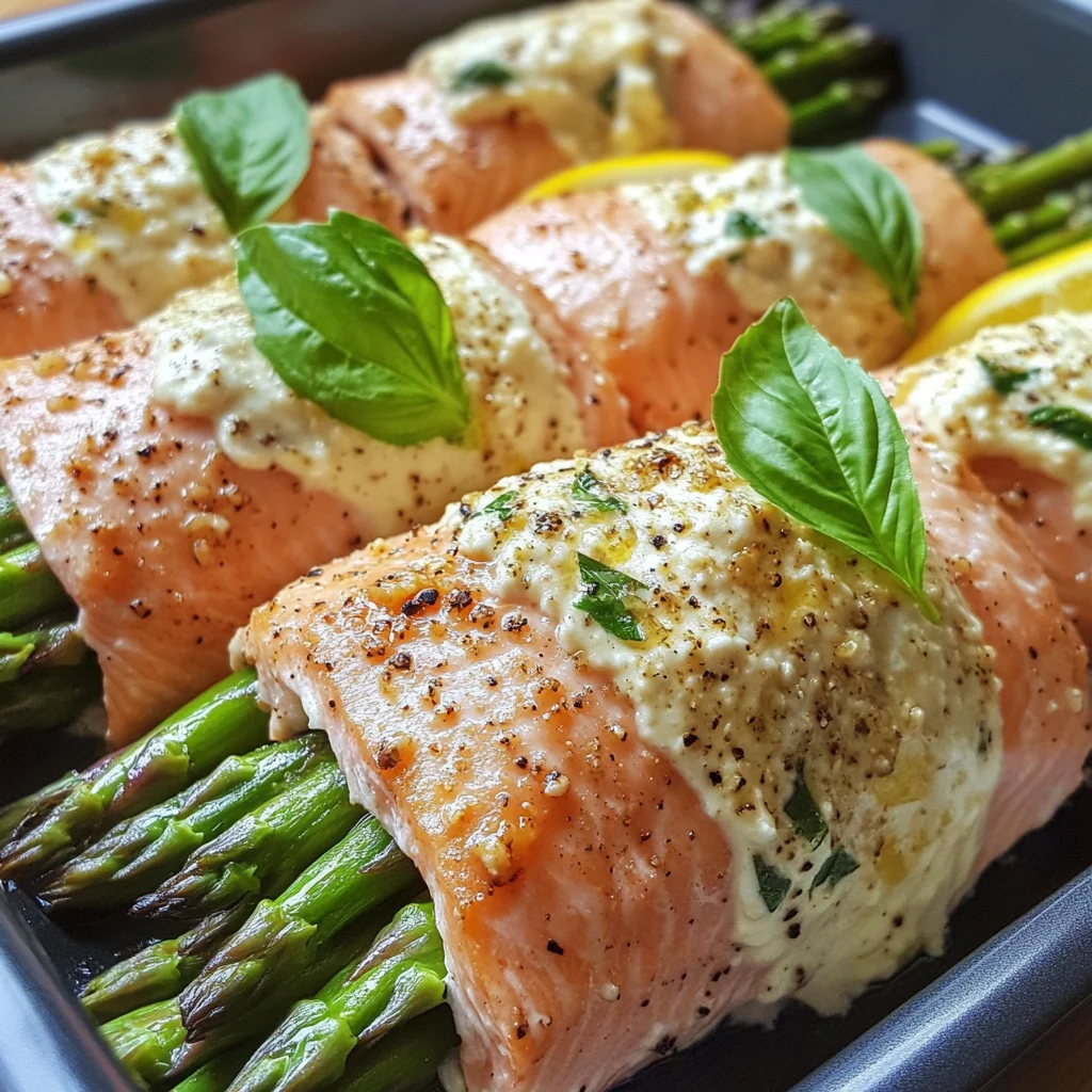 Asparagus & Lemon Basil Ricotta Stuffed Salmon Rolls