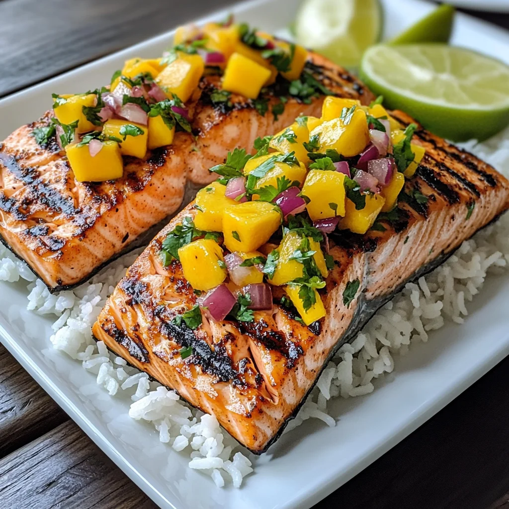 Grilled Salmon with Mango Salsa and Rice