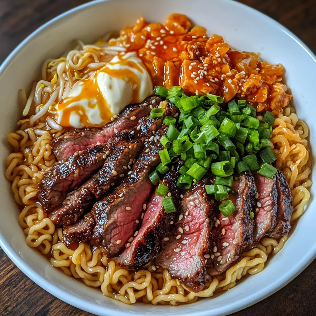 Spicy Korean Ramen with Grilled Beef & Creamy Sauce
