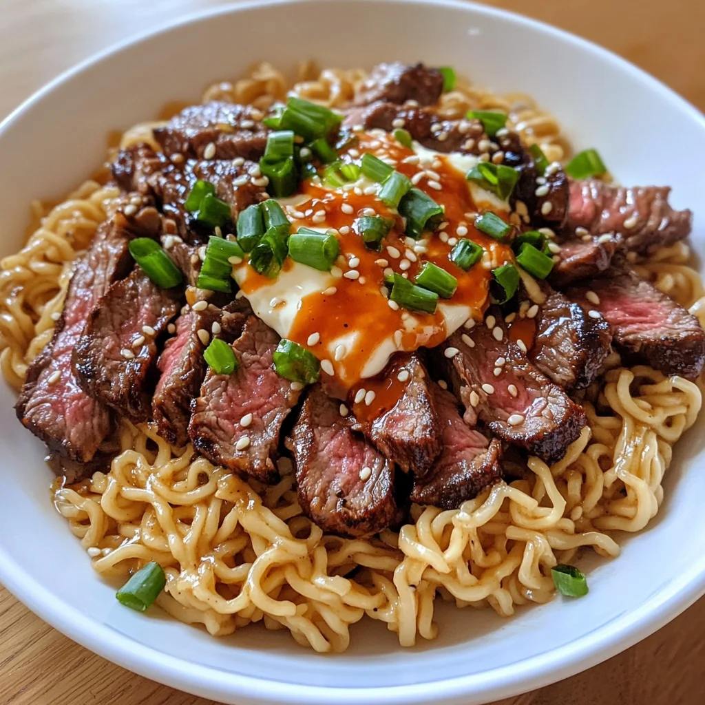 Spicy Korean Ramen with Grilled Beef & Creamy Sauce