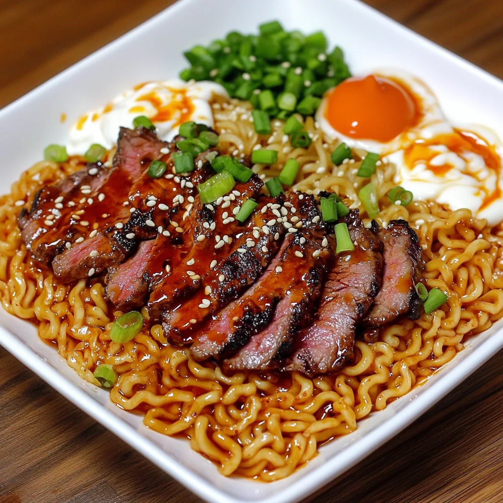 Spicy Korean Ramen with Grilled Beef & Creamy Sauce