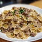 Creamy Parmesan Garlic Beef Bowtie Pasta