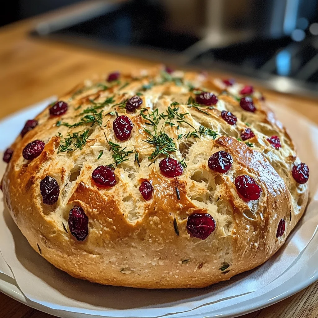 No-Knead Cranberry & Herb Bread With Garlic Butter