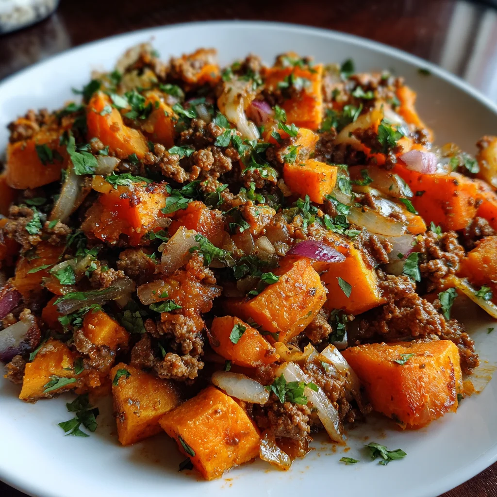 Ground Beef and Sweet Potatoes Skillet