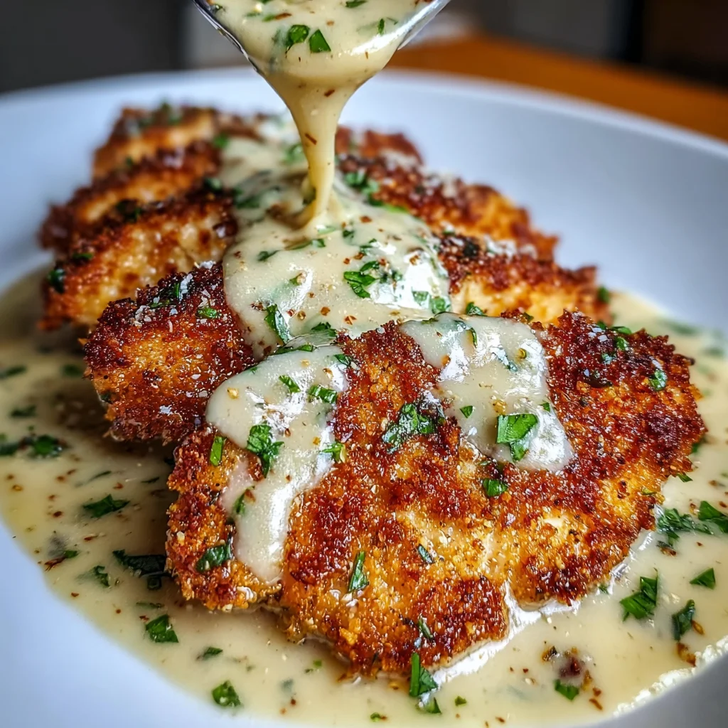 Parmesan Crusted Chicken with Creamy Garlic Sauce