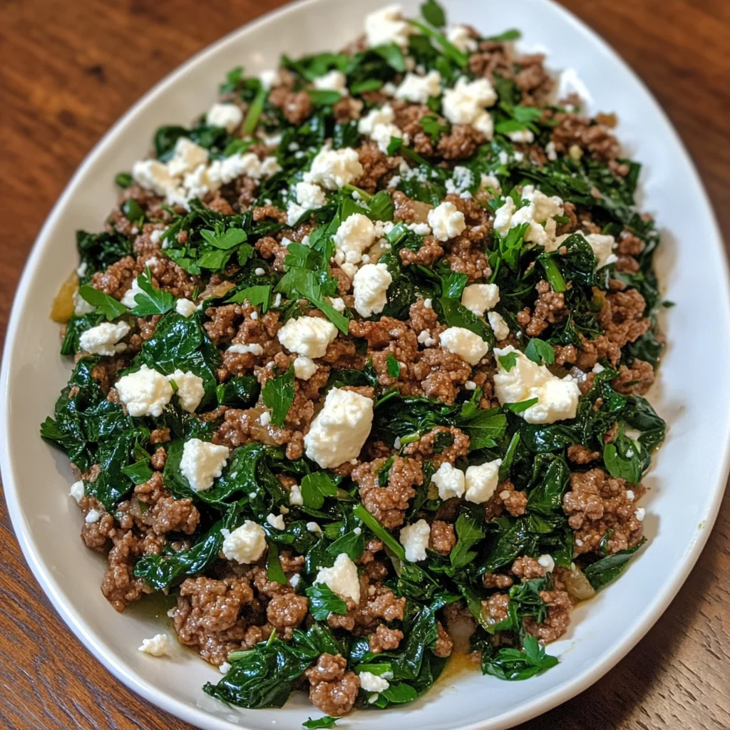 Ground Beef and Spinach Skillet with Feta