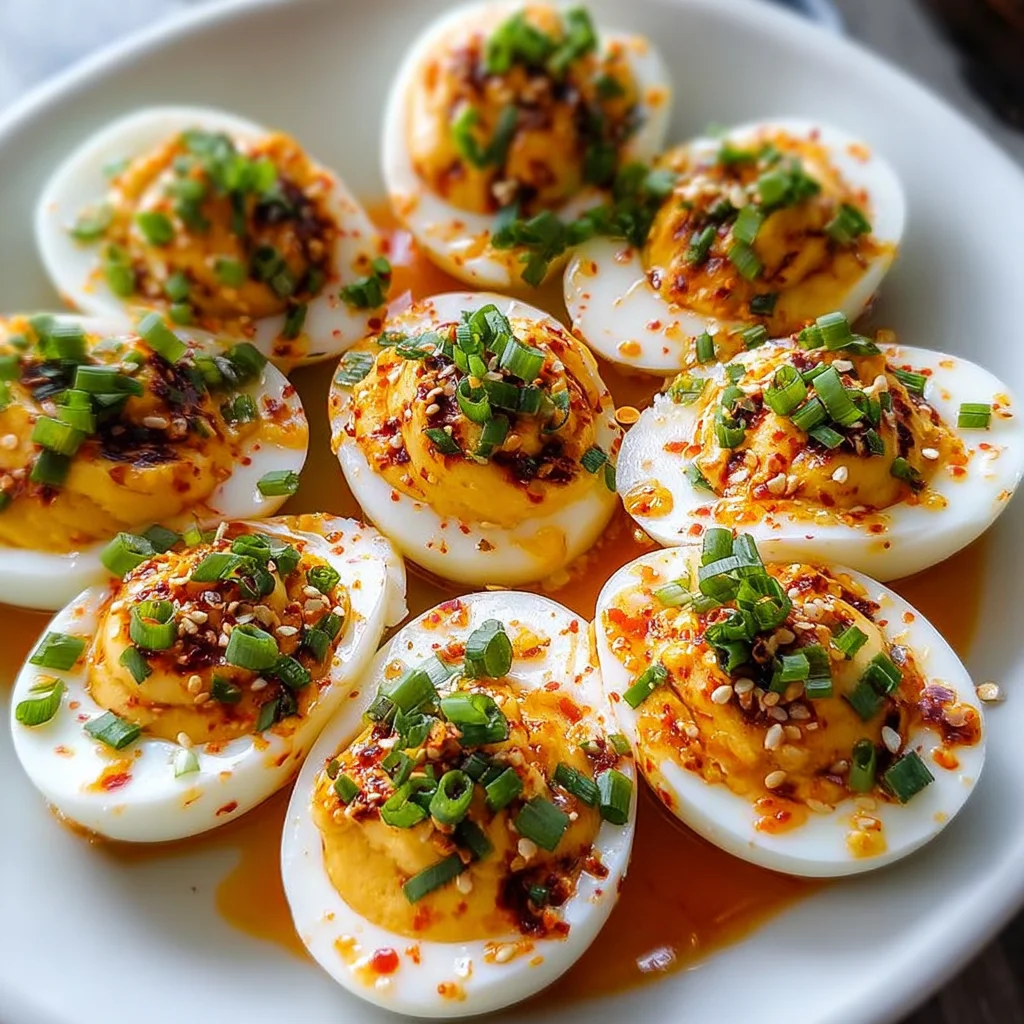 Spicy Chili Garlic Deviled Eggs