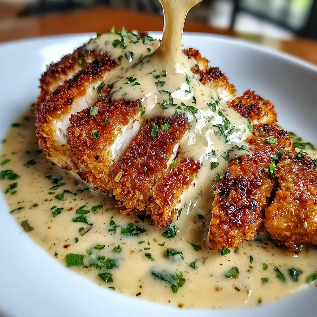Parmesan Crusted Chicken with Creamy Garlic Sauce
