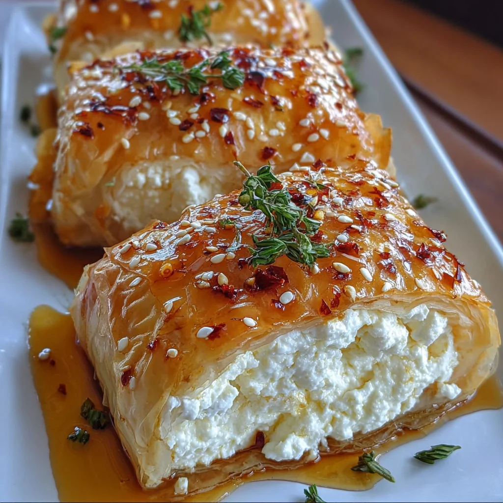 Oven Baked Feta Rolls with Chili Honey