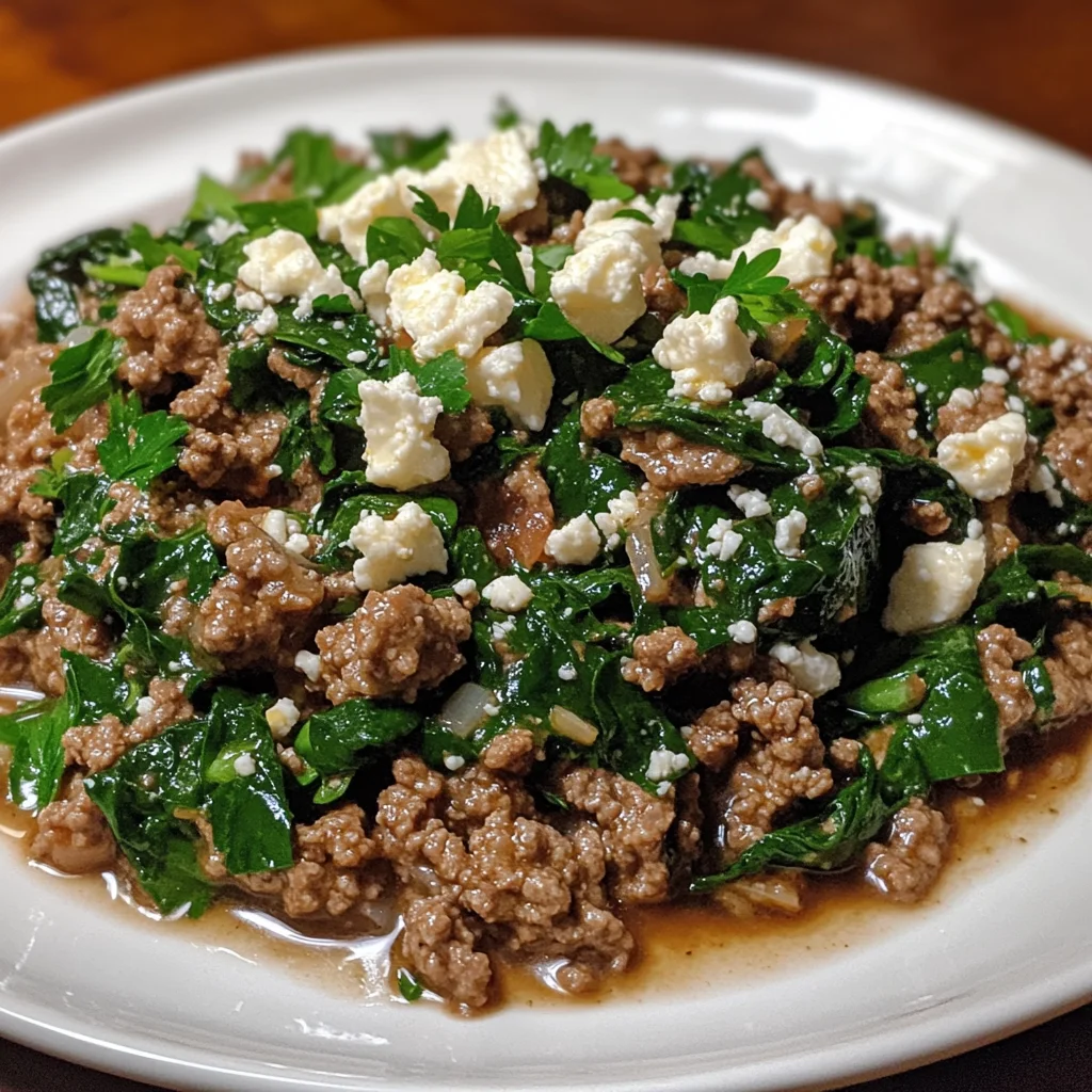 Ground Beef and Spinach Skillet with Feta
